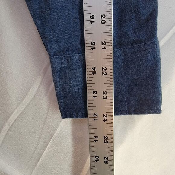 J CREW 100% Linen Navy Blue Brushed Twill Long-Sleeve Button-Down Shirt Size L - Picture 8 of 8